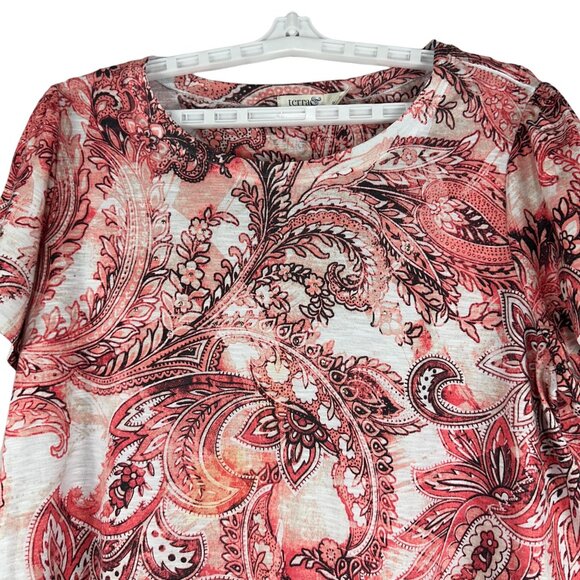 Terra & Sky Womens Plus Size Coral Paisley Short Sleeve Top Size 1X 16W-18W - Picture 3 of 7